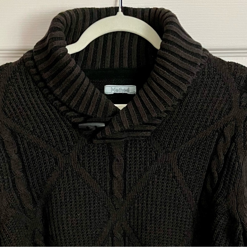 Men’s Method Shawl Collar Toggle Button Cable Knit Sweater